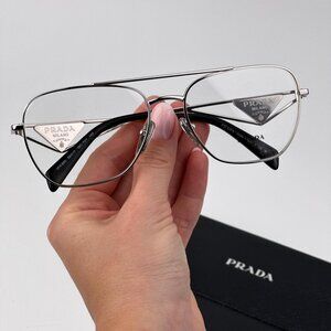 Prada PRB50V Eyeglasses – Silver Rectangle Frame | Model 1BC1O1